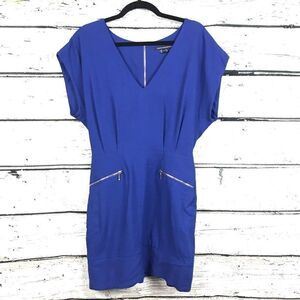 French Connection Blue Wide Deep V-Neck Mini Dress